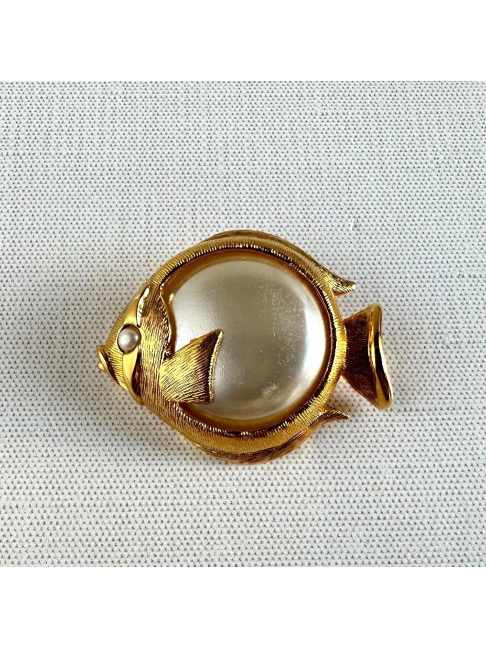 Napier Faux Pearl Angel Fish Brooch Gold Tone Figural Pin